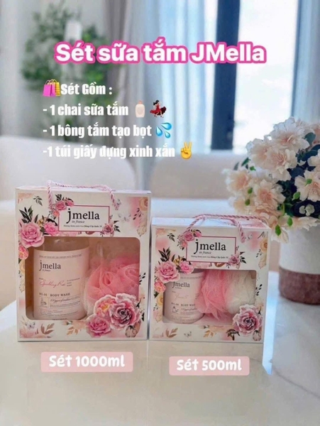 Set túi quà tặng sữa tắm Jmella kèm bông tắm loại 500ml và 1000ml