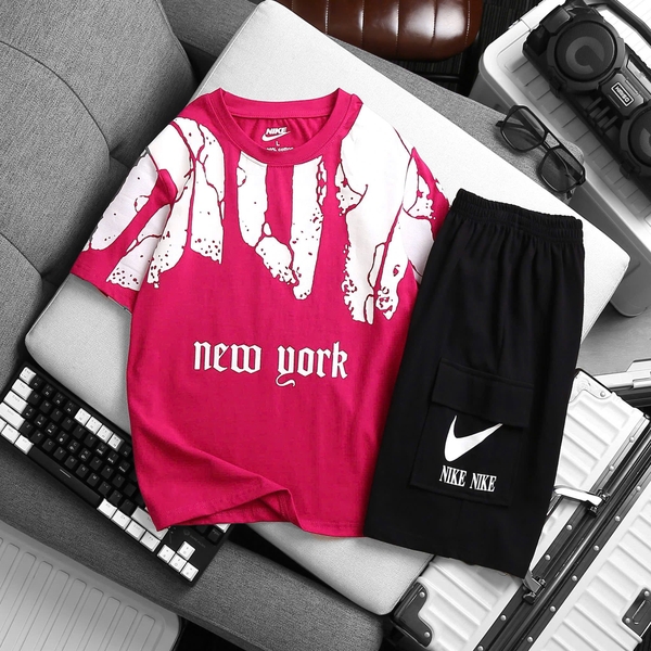 Bộ cộc tay loang New York Nike nhiều màu quần sooc đen