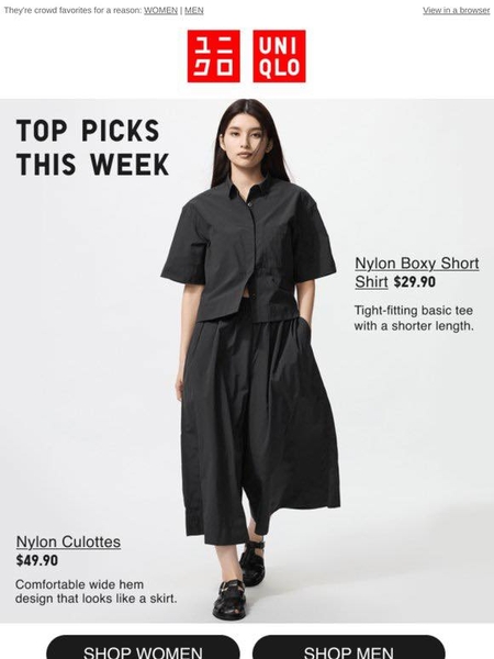 Quần dáng váy nylon culottes Uniqlo 4 màu đen, ghi, xanh lá, xanh rêu