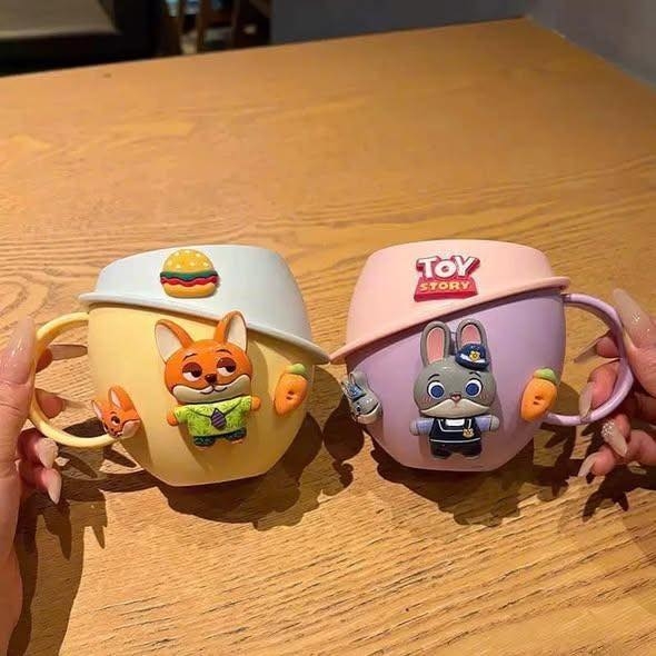 Set 2 cốc Zootopia cáo thỏ kèm bàn chải