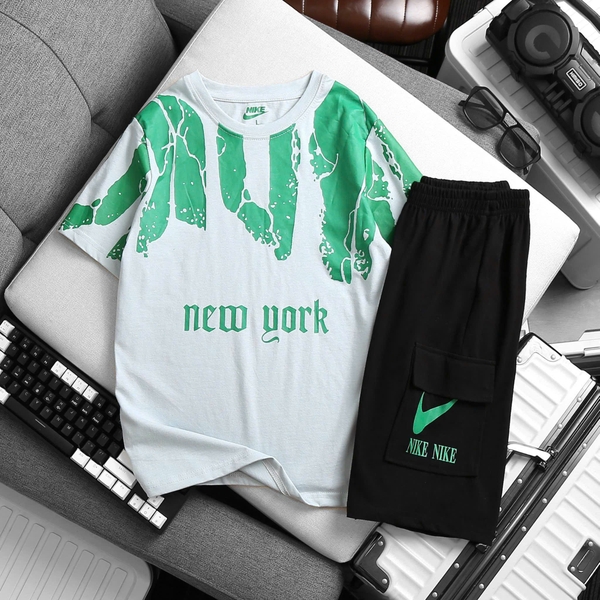Bộ cộc tay loang New York Nike nhiều màu quần sooc đen