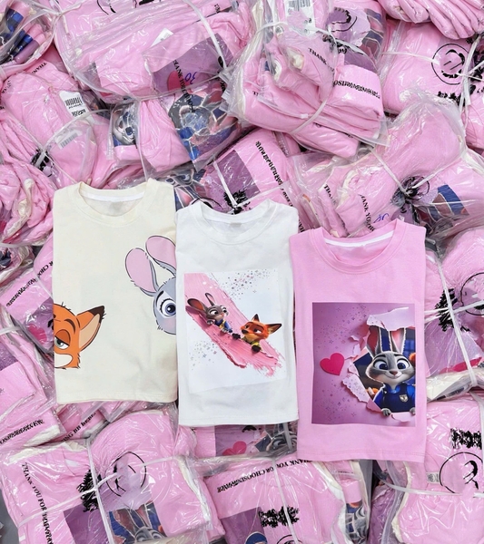 Set 3 áo phông cộc tay Zootopia bé gái trắng, be, hồng