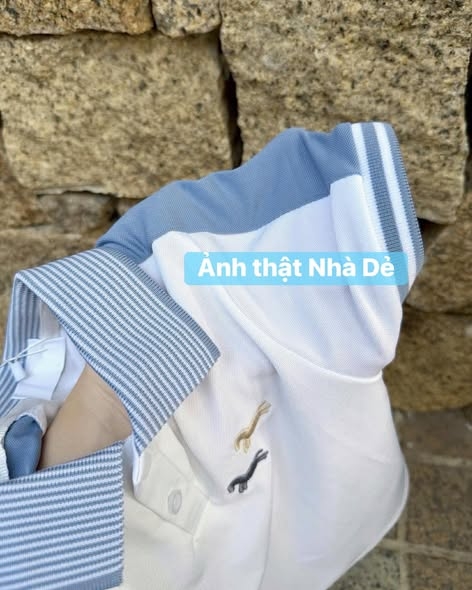 Bộ polo thêu ngựa áo trắng viền xanh quần sooc kaki đen bé trai