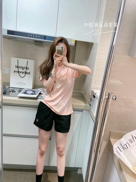 Bộ cộc tay thể thao nội địa Trung 4 màu trắng, xanh, hồng, đen