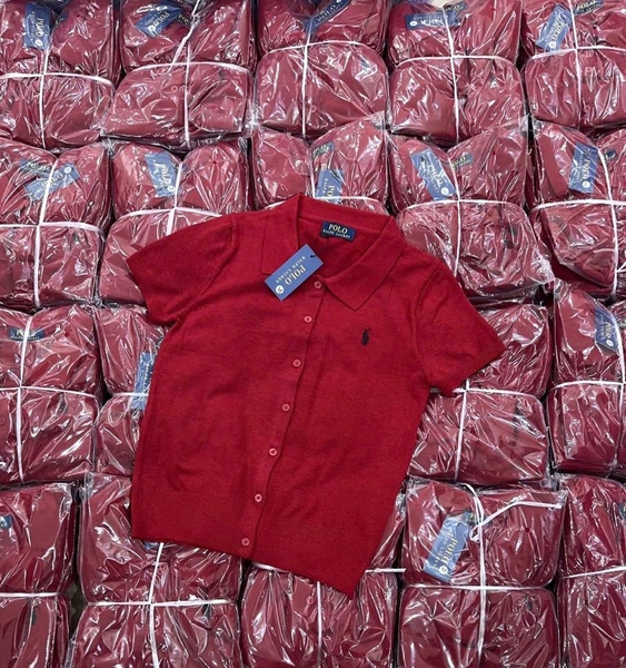 Áo cardigan Polo Ralp Lauren len đỏ cộc tay thêu ngựa