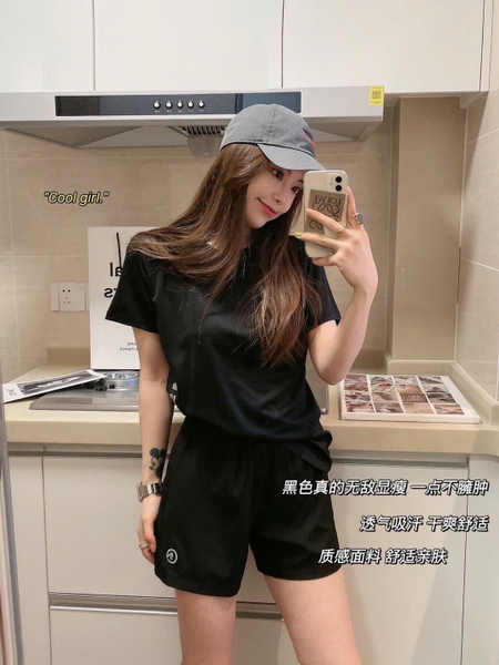 Bộ cộc tay thể thao nội địa Trung 4 màu trắng, xanh, hồng, đen