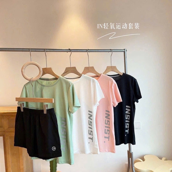 Bộ cộc tay thể thao nội địa Trung 4 màu trắng, xanh, hồng, đen