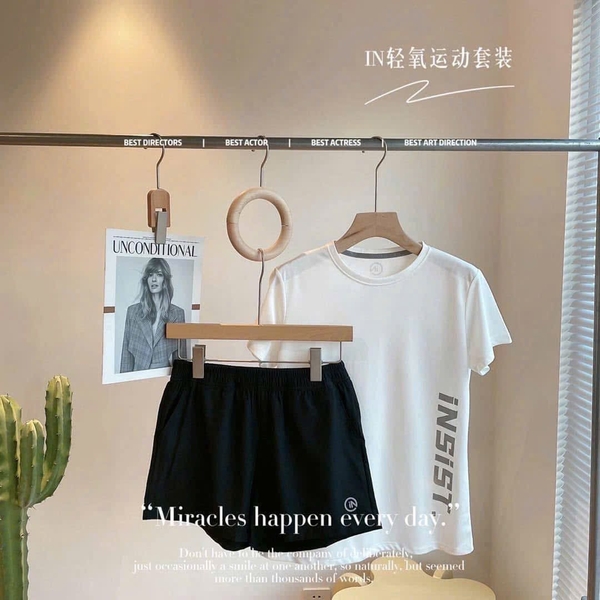 Bộ cộc tay thể thao nội địa Trung 4 màu trắng, xanh, hồng, đen