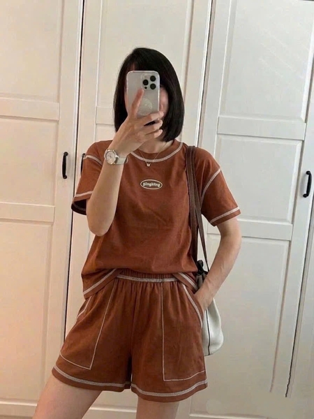 Bộ cộc tay GP quần short blingbling 3 màu trắng, ghi, nâu