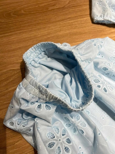 Bộ Na Na áo tay phồng chân váy maxi ren thô hoa dài màu xanh blue