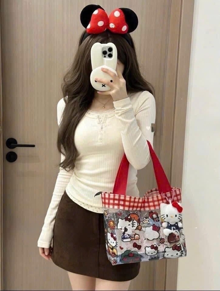 Túi đeo vai Hello Kitty trong suốt quai đỏ