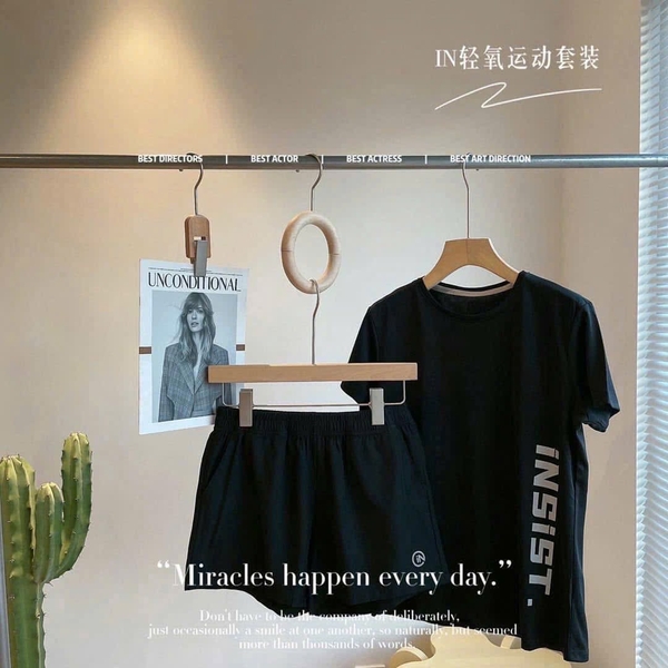 Bộ cộc tay thể thao nội địa Trung 4 màu trắng, xanh, hồng, đen