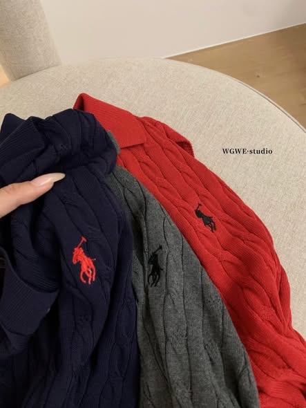 Áo polo ba lỗ len dệt WG.WE 3 màu xám, đỏ, hồng