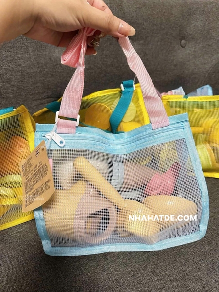 Bộ xúc cát màu pastel kèm túi 2 màu xanh, vàng
