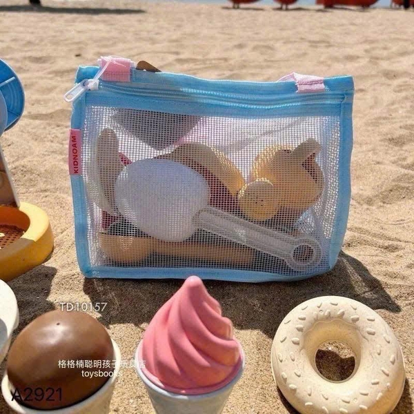 Bộ xúc cát màu pastel kèm túi 2 màu xanh, vàng