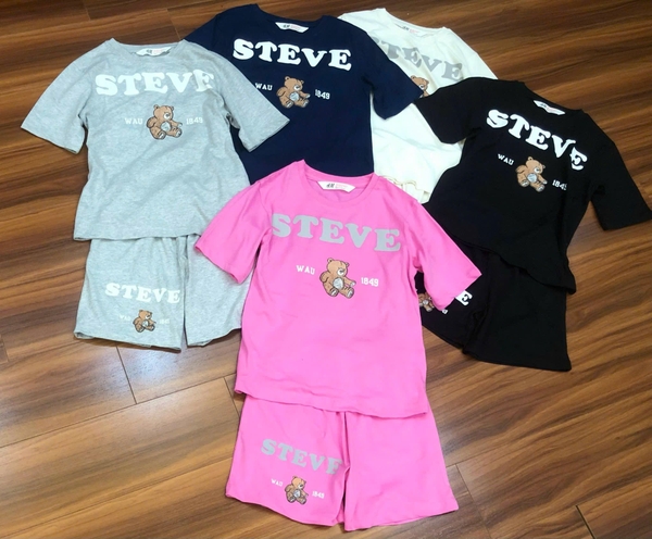 Bộ cotton H&M cộc tay Steve gấu 5 màu navy, hồng, đen, kem ghi