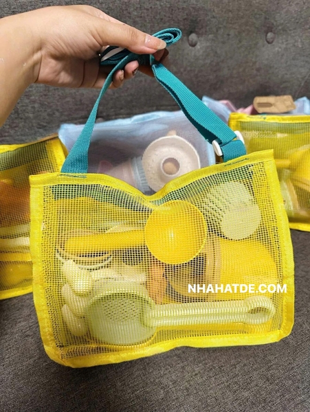 Bộ xúc cát màu pastel kèm túi 2 màu xanh, vàng