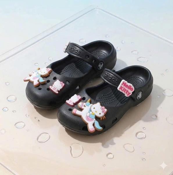 Dép crocs charm Hello Kitty 3 màu hồng, be, đen