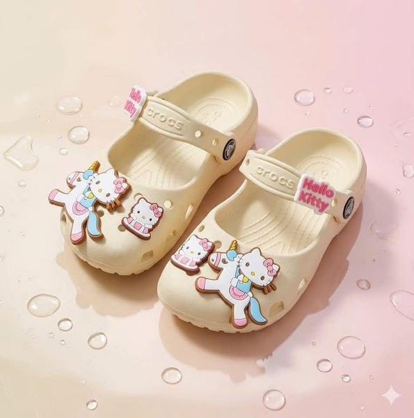 Dép crocs charm Hello Kitty 3 màu hồng, be, đen