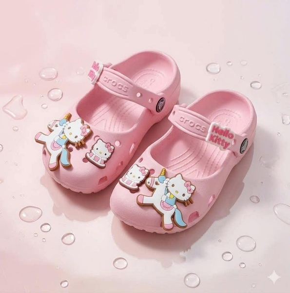 Dép crocs charm Hello Kitty 3 màu hồng, be, đen