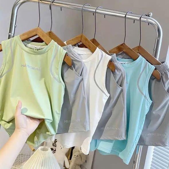 Bộ ba lỗ thun mềm phản quang 3 màu xanh mint, xanh da trời, trắng