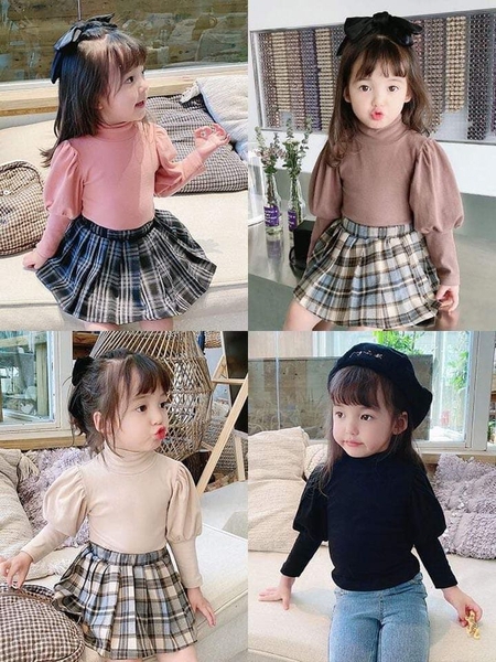 Áo giữ nhiệt cổ 5p tay bồng 4 màu bé gái