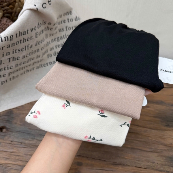 Set 3 quần legging lửng cho bé gái hoa nhí, đen, nâu