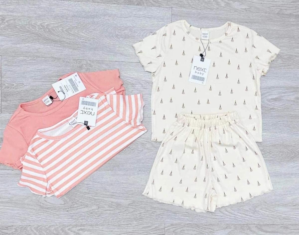 Set 3 bộ cotton tăm co giãn màu kem, cam bé gái