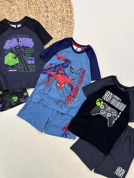 Bộ cộc tay bé trai 3 mẫu Minecraft, Spiderman, Xbox