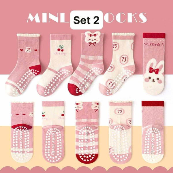 Set 5 đôi tất chống trơn trượt 10 mẫu cho bé trai, bé gái