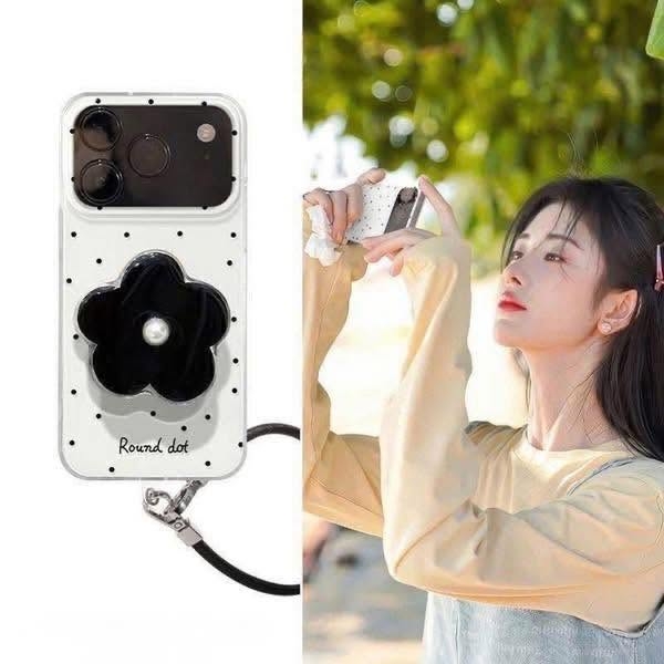 Combo 3 món ốp case hoa chấm bi (ốp + charm+ dây)