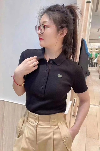 Áo polo cộc tay thun tăm Lacoste 2 màu trắng, đen