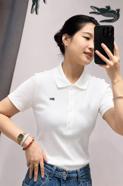 Áo polo cộc tay thun tăm Lacoste 2 màu trắng, đen