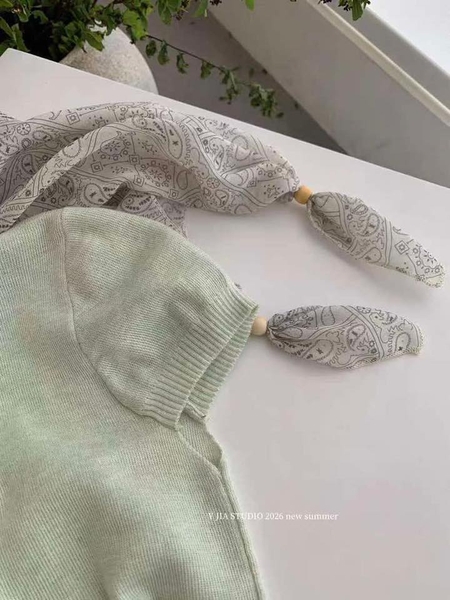 Bộ áo len dệt XANH CỐM mix khăn choàng kèm chân váy ren xòe