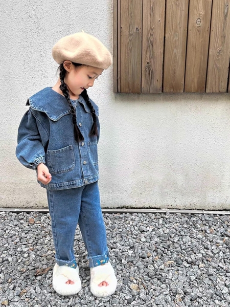 Quần jean Little Poco xuất Hàn cạp chun ống thêu hoa