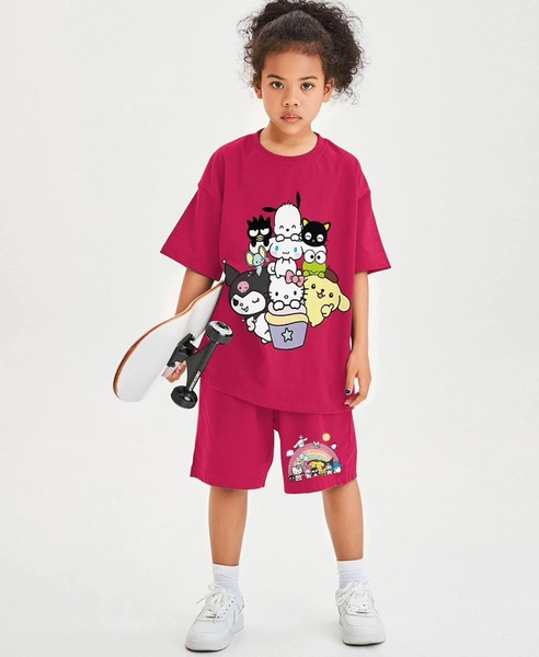 Bộ cotton cộc tay Tilani các nhân vật Sanrio Kuromi Friends màu hồng