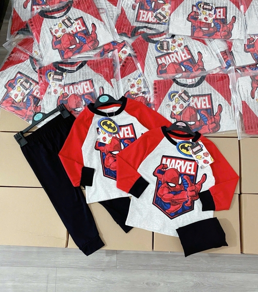Bộ cotton dài tay Marvel Spiderman áo raglan trắng-đỏ