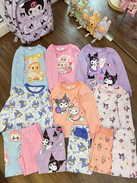 Bộ cotton dài tay hãng H&M 6 mẫu Kuromi và Labubu thu đông 2024