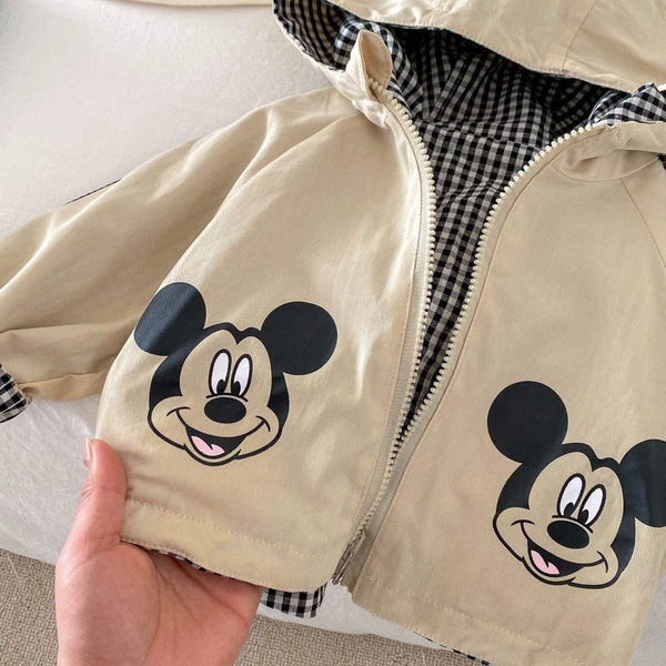 Áo khoác kaki mềm Mickey 2 mặt màu be nâu cho bé