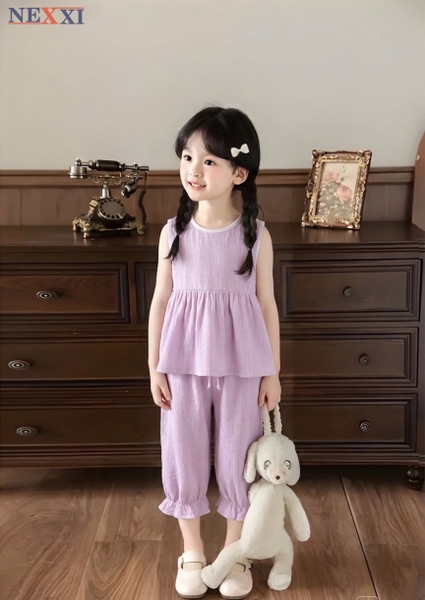 Bộ áo sát nách kẻ thô lanh quần bom Nexxi 3 màu hồng, vàng, tím