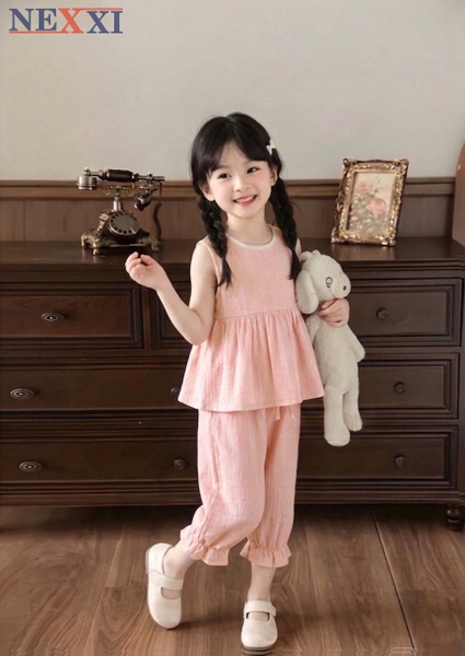 Bộ áo sát nách kẻ thô lanh quần bom Nexxi 3 màu hồng, vàng, tím