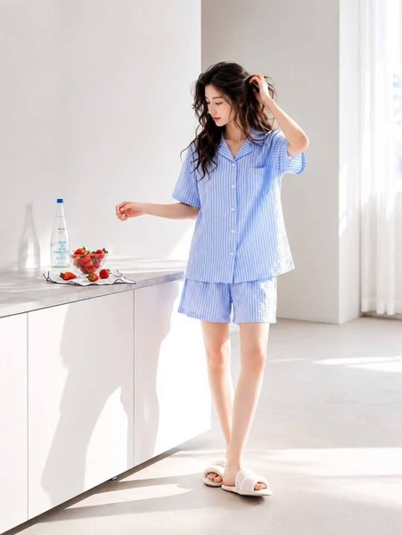 Bộ pyjama GUESS cộc tay caro 4 màu