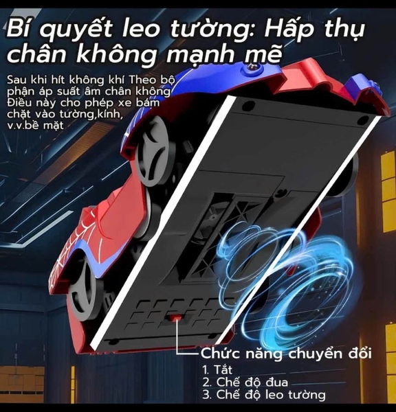 Đồ chơi ô tô Spiderman leo tường 2.4GHz có điều khiển
