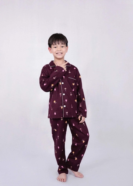 Bộ pyjama xuất Hàn hãng Bee Mon 2 màu đỏ mận và hồng cổ bèo, cổ V cho bé trai, bé gái