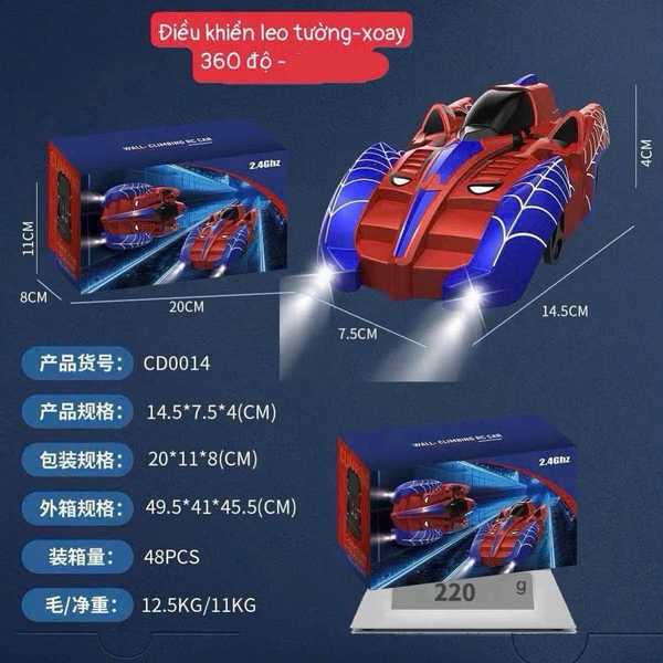 Đồ chơi ô tô Spiderman leo tường 2.4GHz có điều khiển