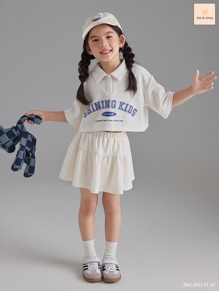Bộ Jam&Jenny áo polo babytee và chân váy xoè Shining Kids 2 màu tím và trắng bé gái