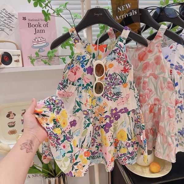 Váy lanh hai dây 6 mẫu cho bé gái