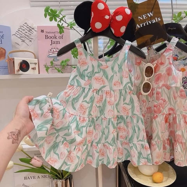 Váy lanh hai dây 6 mẫu cho bé gái