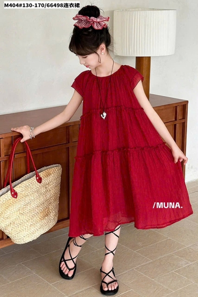 Váy maxi voan cộc tay đỏ Munaya bồng bềnh size đại
