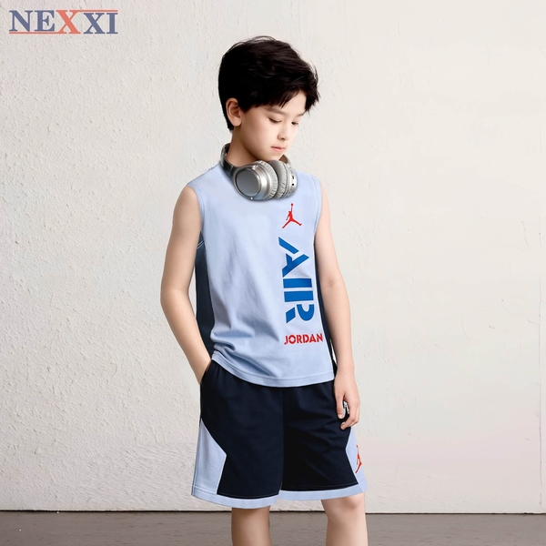 Bộ thun Nexxi sát nách bé trai phối màu Air Jordan 2 màu trắng, xanh